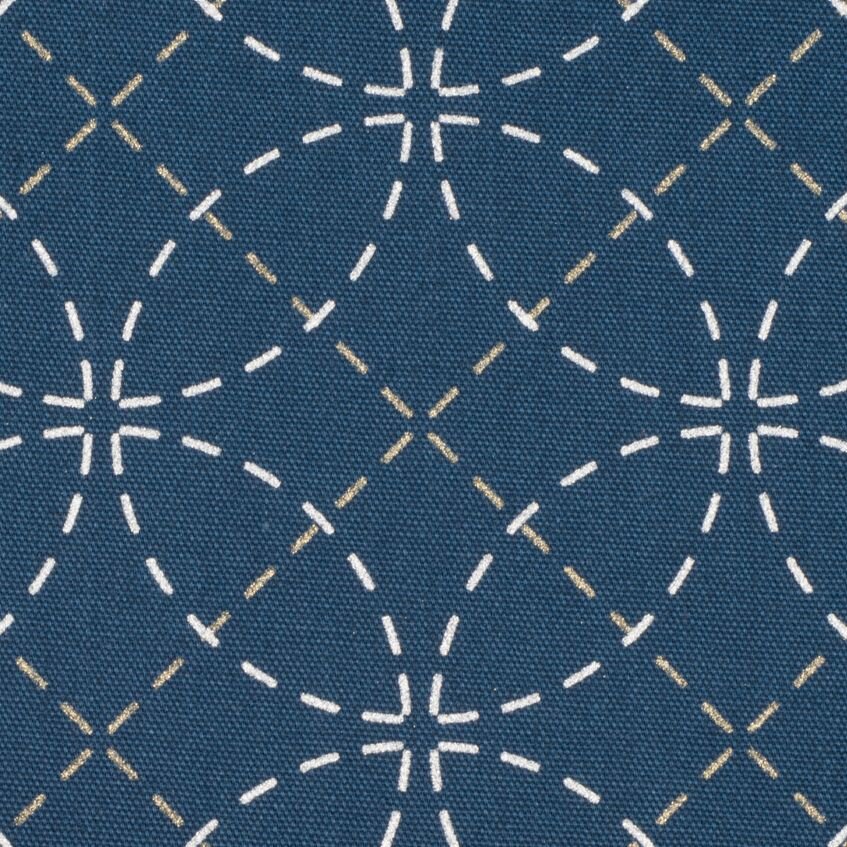 Cotton sashiko fabric with wash-out seven treasures pattern, indigo blue