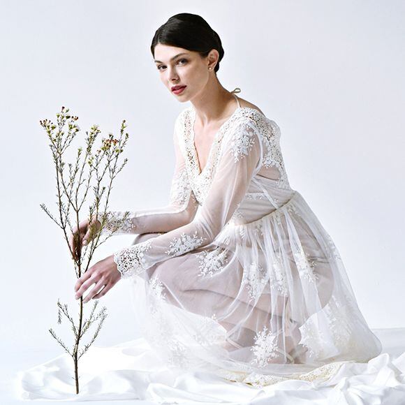 Bridal gown fabrics in combination with lace
