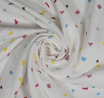 Designer fabric with geometric shapes in white, EcoVero