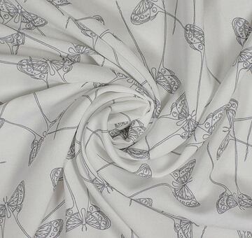 Designer fabric with butterflies in grey and white, EcoVero