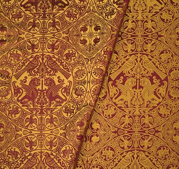 Persian 100% Silk with Winged Lions and Eagles in Roundels, crimson red