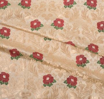 Hand-woven silk brocade, Moravian folk pattern, ecru