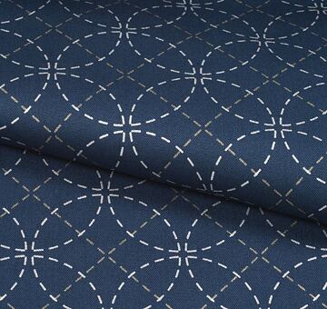 Cotton sashiko fabric with wash-out seven treasures pattern, indigo blue