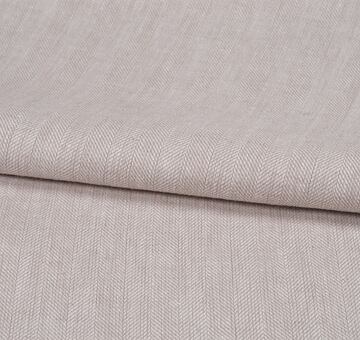 Herringbone linen cotton blend fabric, beige and white