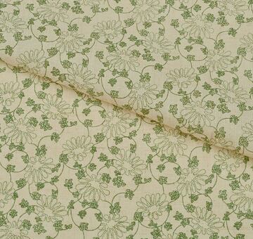 Fine linen cotton blend, dainty floral, green and cream