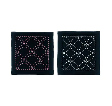Sashiko starter kit 10 x 10 cm SEVEN TREASURES and OCEAN WAVES, indigo