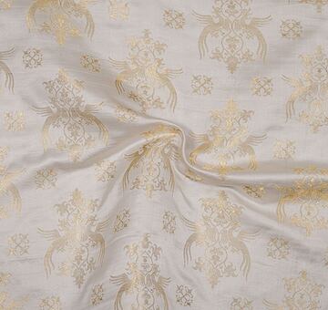 Hand woven brocade Zenobius, 100% silk with gold, white