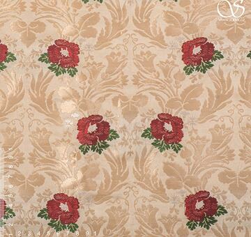 Hand-woven silk brocade, Moravian folk pattern, ecru