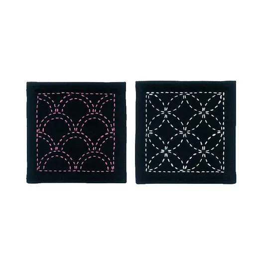 Sashiko starter kit 10 x 10 cm SEVEN TREASURES and OCEAN WAVES, indigo
