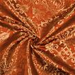 Hand woven brocade Rabbits in Lotus Vine, 100% silk with gold, brick red