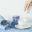 Blue-black-white fine linen fabric, 100% linen