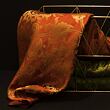 Hand woven brocade Rabbits in Lotus Vine, 100% silk with gold, brick red